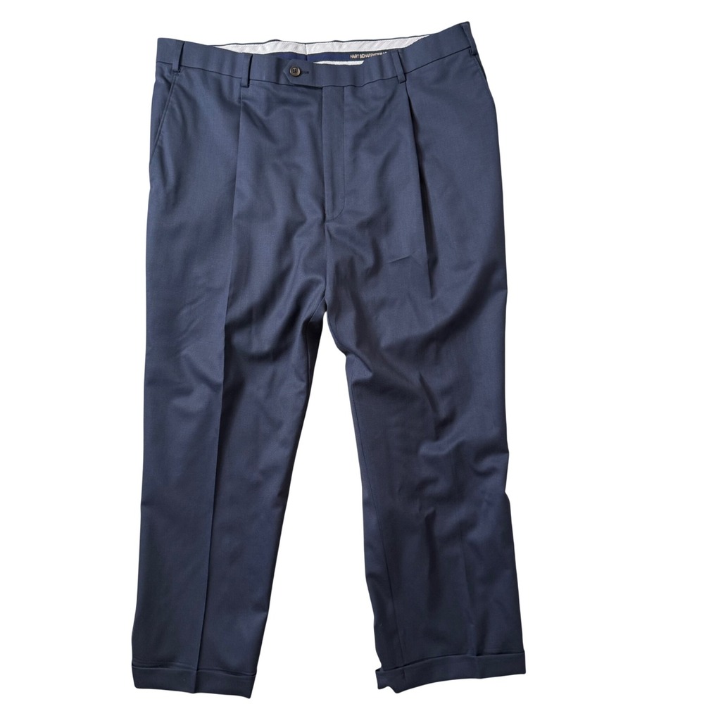 Hart Schaffner Marx Mens Pleated Front Dress Pants Blue Size 38x26" Inseam Wool